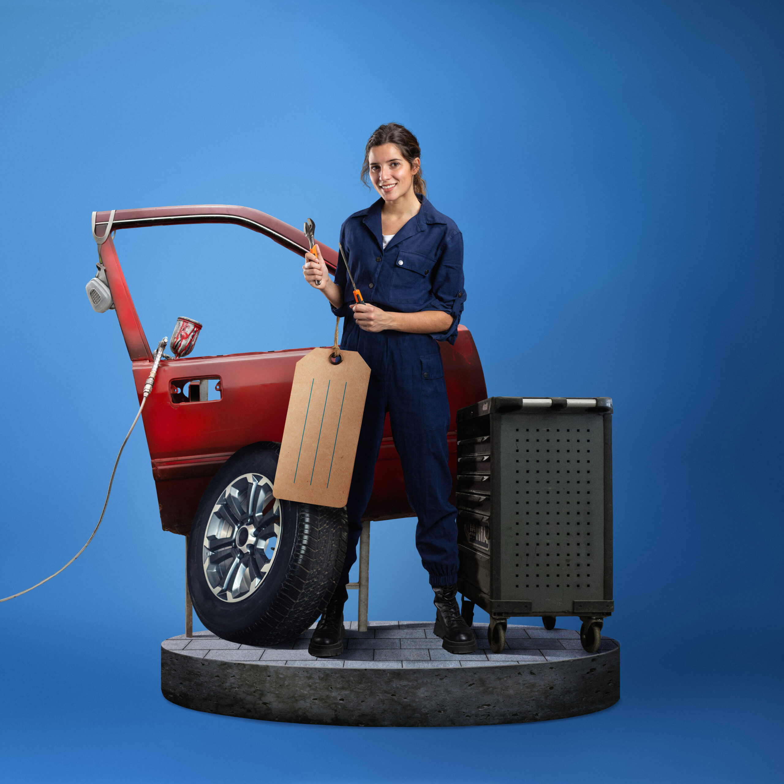 Ilustrație 3D cu mecanic verificând motorul
